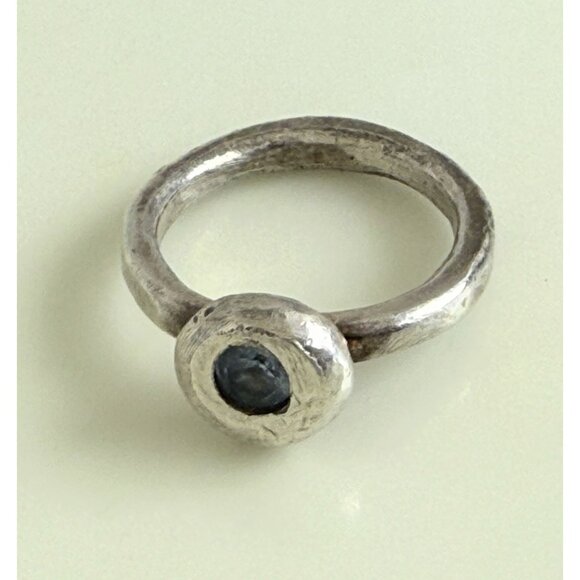 Vintage 90s Sterling Stacking Ring Amethyst Hammered texture Sz  4 3/4 - Picture 4 of 7